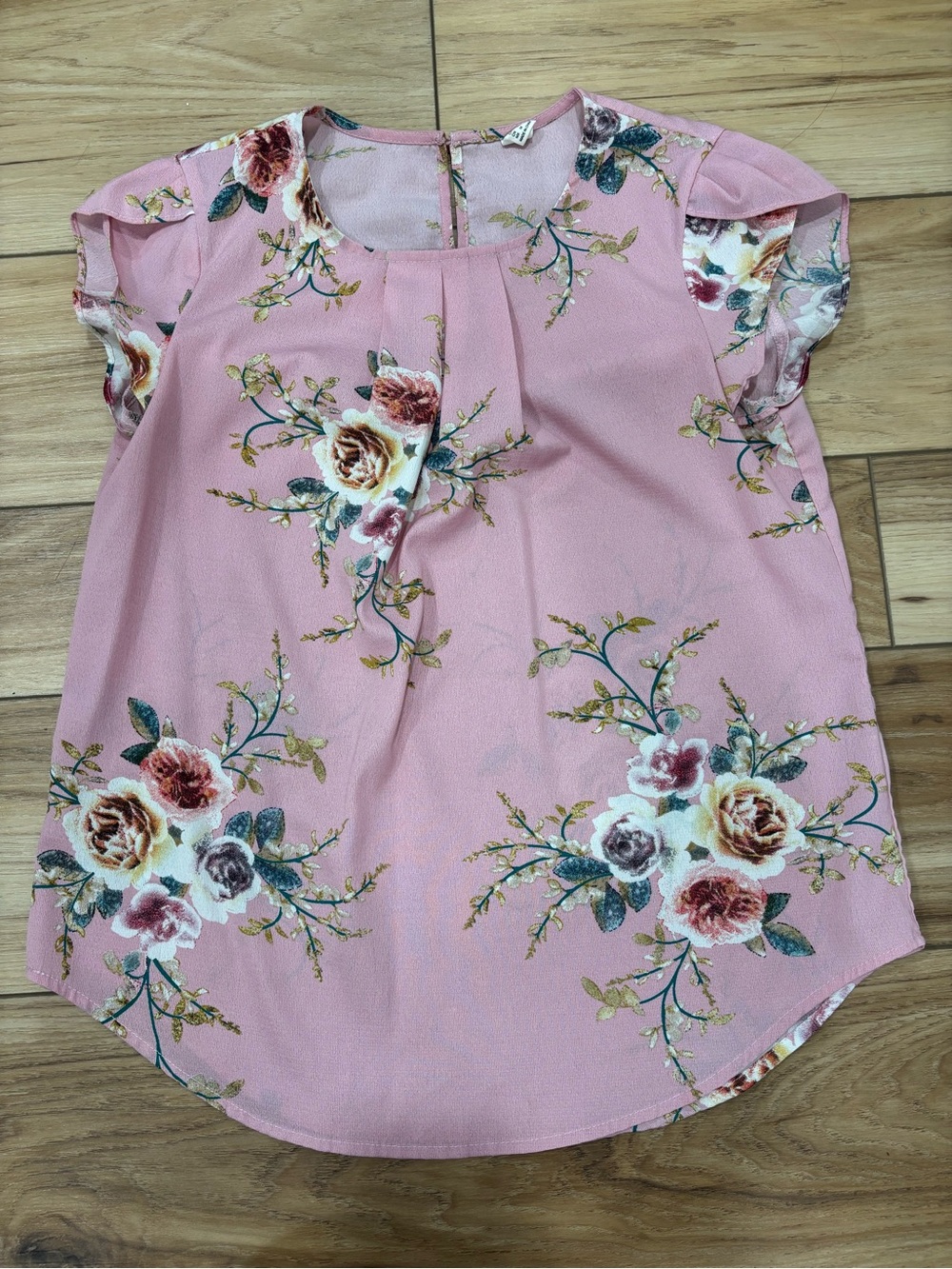 Women's Pink Floral Short Sleeve Blouse